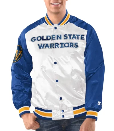 White-Royal Golden State Warriors Renegade Varsity Satin Jacket