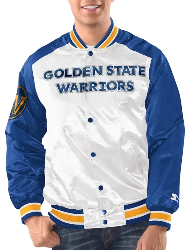 White-Royal Golden State Warriors Renegade Varsity Satin Jacket