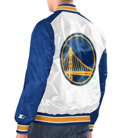 White-Royal Golden State Warriors Renegade Varsity Satin Jacket
