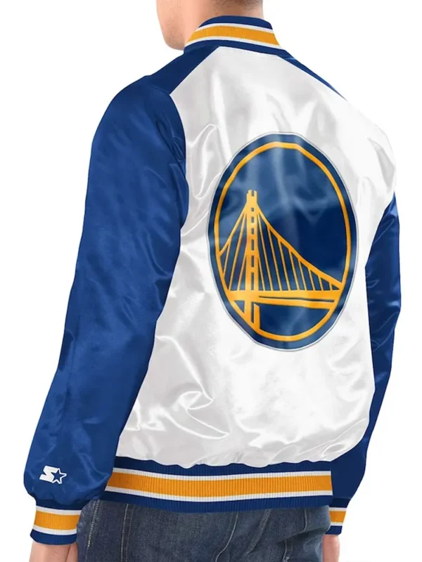 White-Royal Golden State Warriors Renegade Varsity Satin Jacket