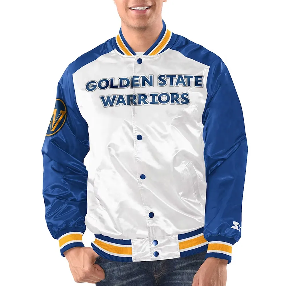 White-Royal Golden State Warriors Renegade Varsity Satin Jacket White-Royal Golden State Warriors Renegade Varsity Satin Jacket