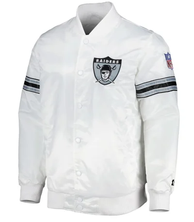 White The Power Forward Las Vegas Raiders Satin Full-Snap Jacket
