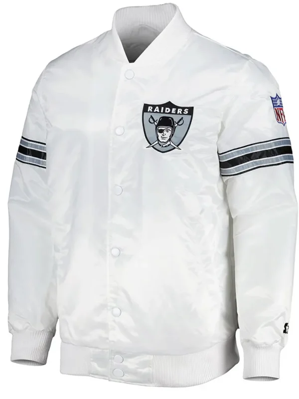 White The Power Forward Las Vegas Raiders Satin Full-Snap Jacket