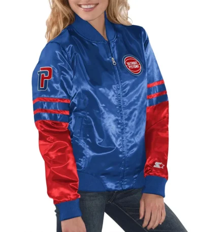 Women Detroit Pistons Red and Blue Jacket