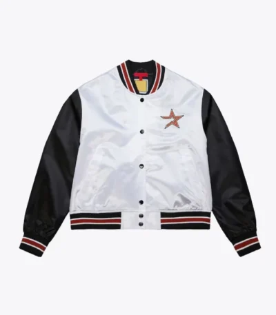 Women’s Houston Astros Cropped White and Black Satin Jacket