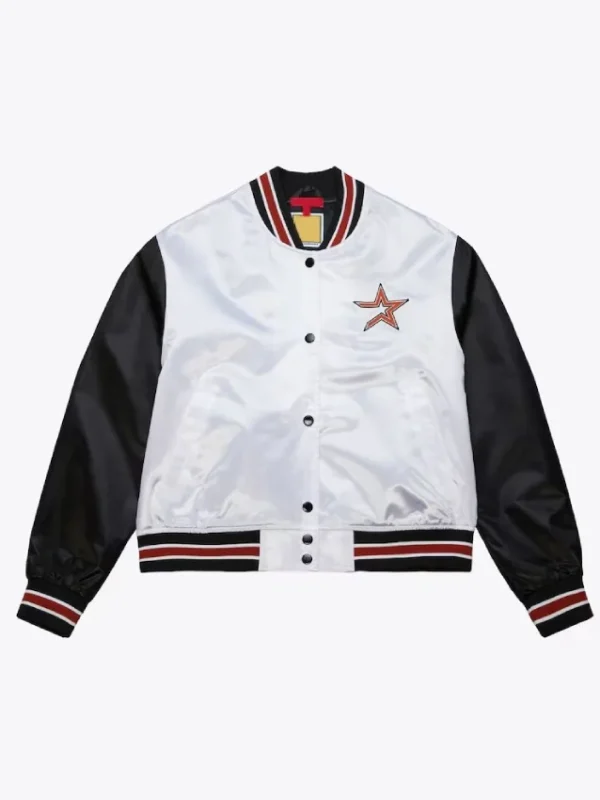 Women’s Houston Astros Cropped White and Black Satin Jacket