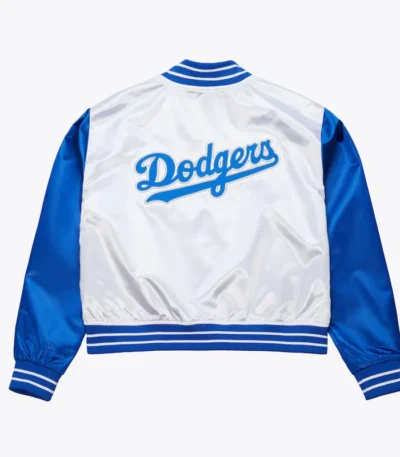 Women’s LA Dodgers Cropped White and Blue Satin Jacket