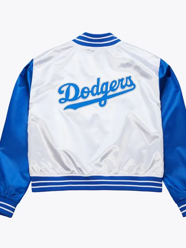Women’s LA Dodgers Cropped White and Blue Satin Jacket