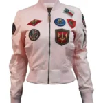 Women’s Top Gun MA-1 Baby Pink Cropped Satin Bomber Jacket