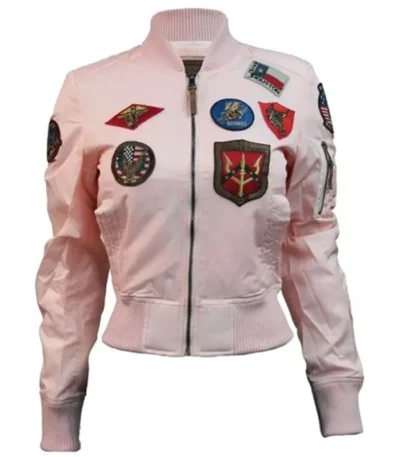 Women’s Top Gun MA-1 Baby Pink Cropped Satin Bomber Jacket
