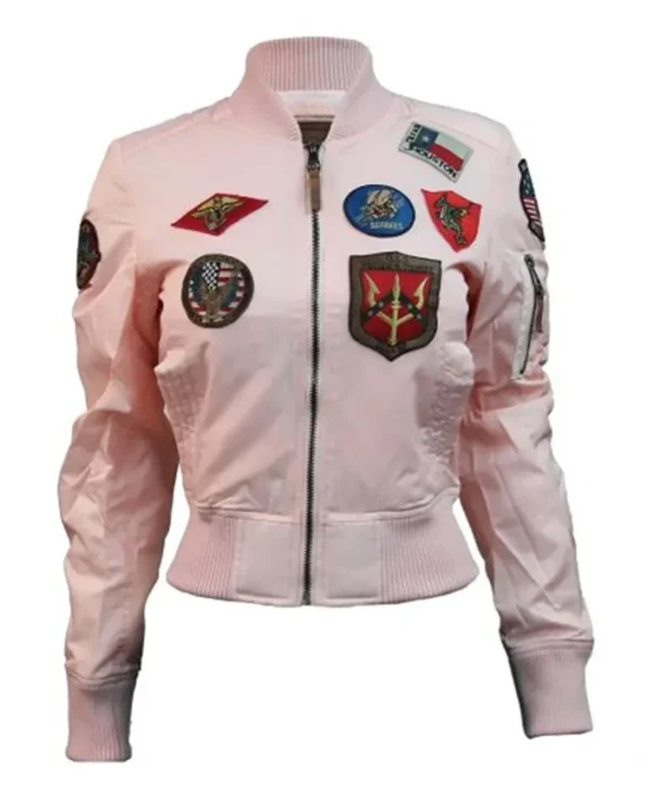 Women’s Top Gun MA-1 Baby Pink Cropped Satin Bomber Jacket
