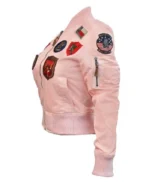 Women’s Top Gun MA-1 Baby Pink Cropped Satin Bomber Jacket