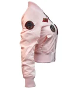 Women’s Top Gun MA-1 Baby Pink Cropped Satin Bomber Jacket