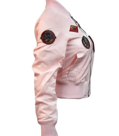 Women’s Top Gun MA-1 Baby Pink Cropped Satin Bomber Jacket