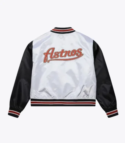 Women’s Houston Astros Cropped White and Black Satin Jacket