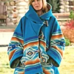 Womens Yellowstone Beth Dutton Turquoise Blue Hooded Wool Coat