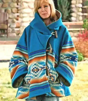 Womens Yellowstone Beth Dutton Turquoise Blue Hooded Wool Coat