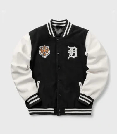 Wordmark Detroit Tigers Black and White Varsity Jacket