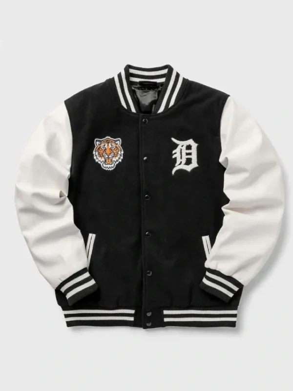Wordmark Detroit Tigers Black and White Varsity Jacket