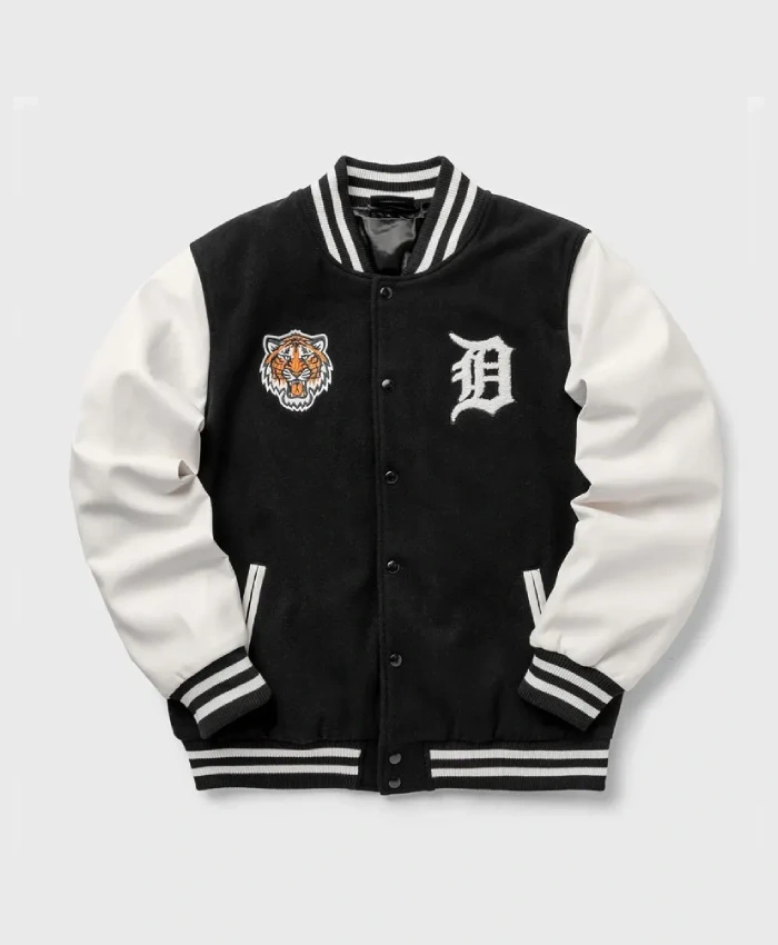 Wordmark Detroit Tigers Black and White Varsity Jacket Wordmark Detroit Tigers Black and White Varsity Jacket