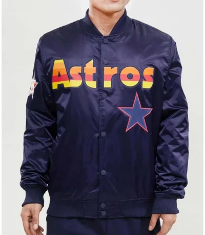 Wordmark Houston Astros Blue Satin Jacket