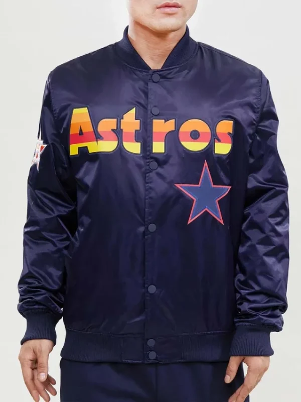 Wordmark Houston Astros Blue Satin Jacket