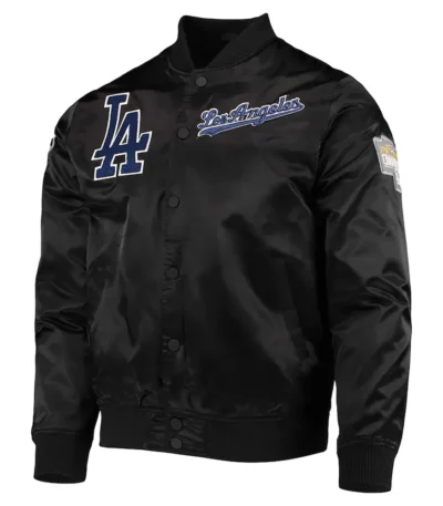 Wordmark LA Dodgers Black Satin Jacket