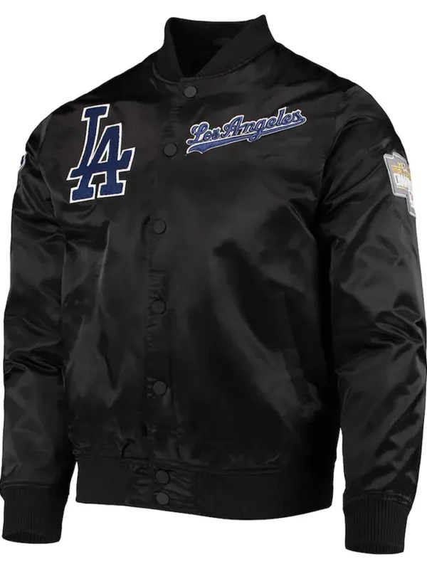Wordmark LA Dodgers Black Satin Jacket