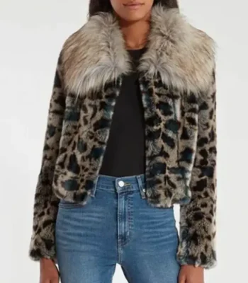 Wynonna Earp Waverly Leopard Grey Fur Jacket