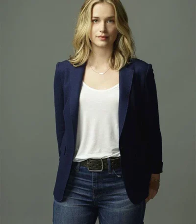 You Elizabeth Lail Navy Blue Blazer