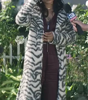 You S03 Sherry White Tiger Print Long Trench Coat