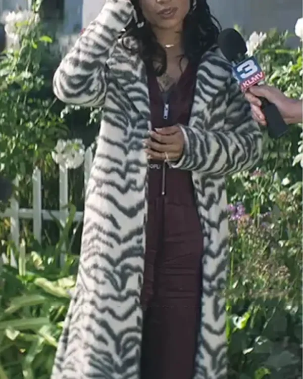 You S03 Sherry White Tiger Print Long Trench Coat