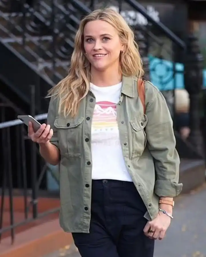 Your Place or Mine 2023 Reese Witherspoon Olive Green Jacket Your Place or Mine 2023 Reese Witherspoon Olive Green Jacket
