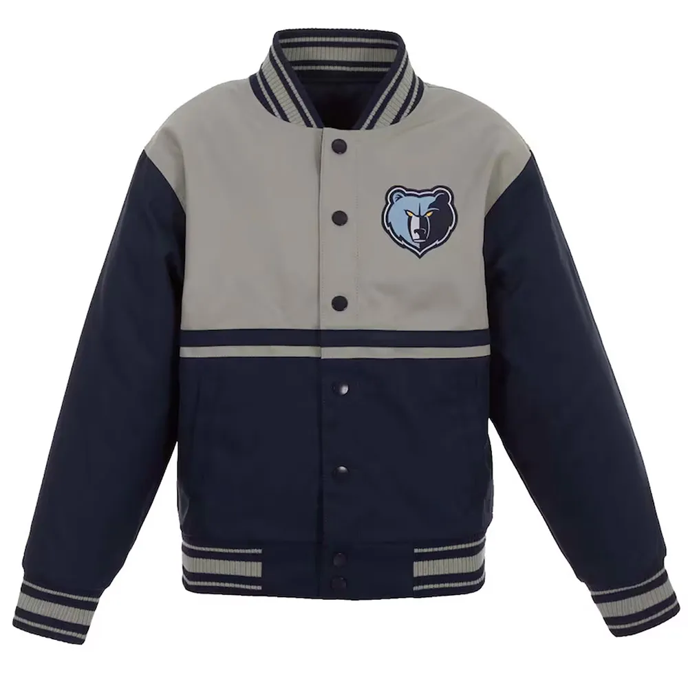 Youth Memphis Grizzlies Poly Twill Gray/Navy Jacket Youth Memphis Grizzlies Poly Twill Gray/Navy Jacket