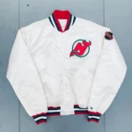 1980s New Jersey Devils White Bomber Jacket