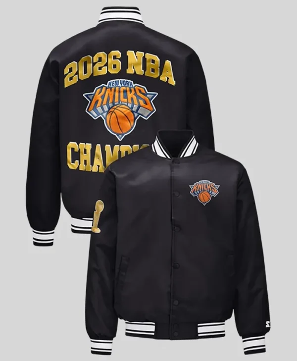 2026 Champions New York Knicks Black Satin Jacket