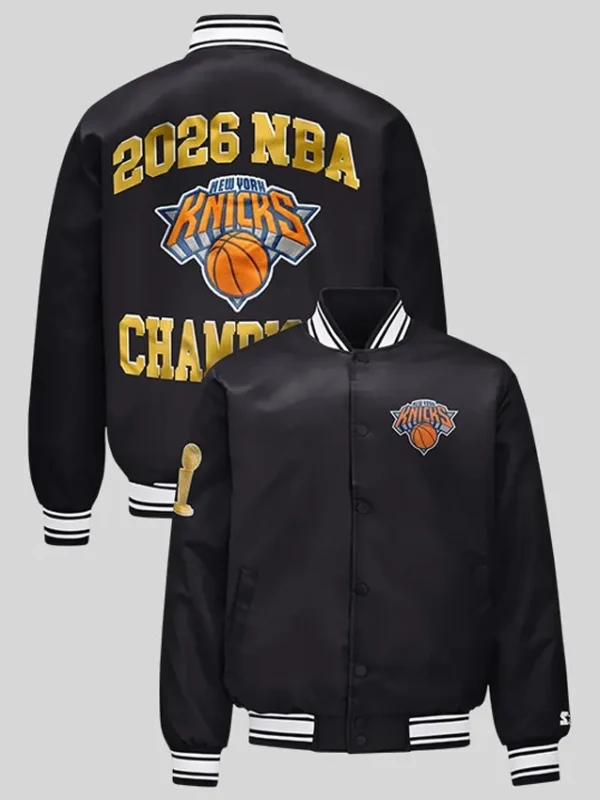2026 Champions New York Knicks Black Satin Jacket
