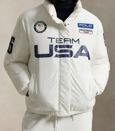 2026 Olympic Team USA White Puffer Jacket