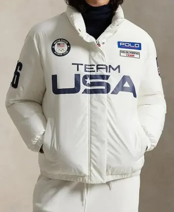 2026 Olympic Team USA White Puffer Jacket