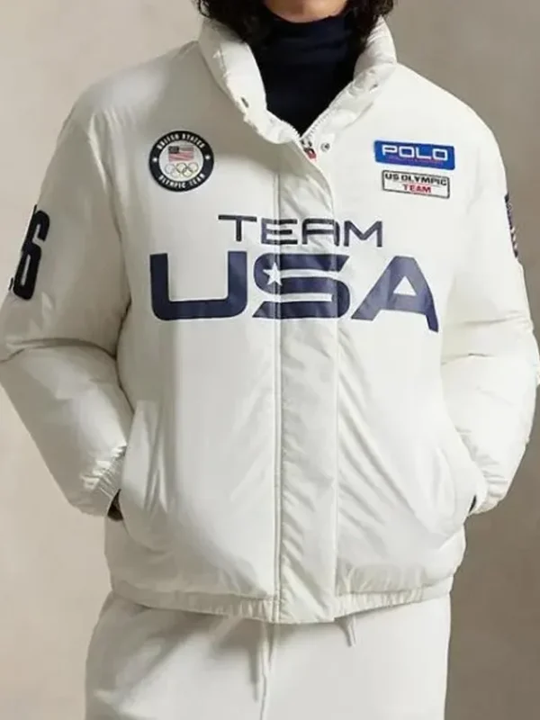 2026 Olympic Team USA White Puffer Jacket