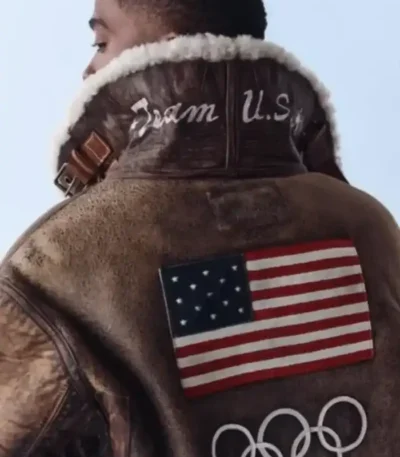 2026 Team USA Brown Leather Flight Jacket