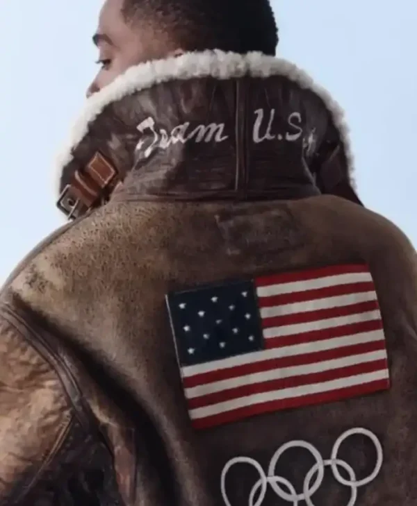 2026 Team USA Brown Leather Flight Jacket