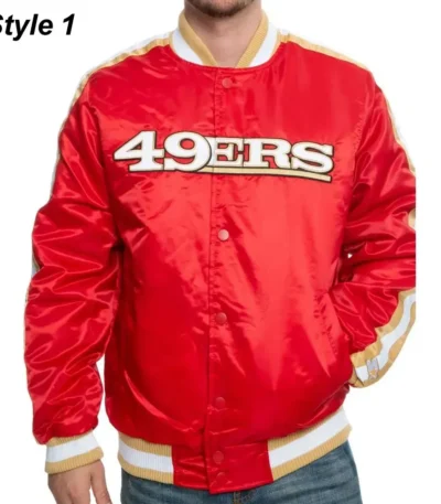 49ERS San Francisco Red/Black Satin Bomber Jacket