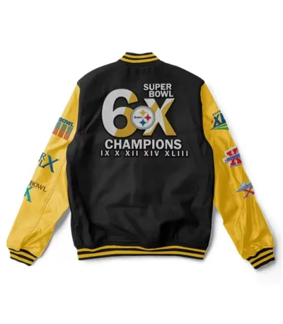 6X Pittsburgh Steelers Super Bowl Champions Yellow-Black Varsity Jacket