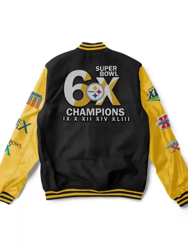 6X Pittsburgh Steelers Super Bowl Champions Yellow-Black Varsity Jacket