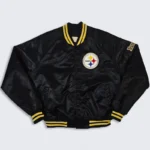 80s Pittsburgh Steelers Bomber Black Satin Jacket