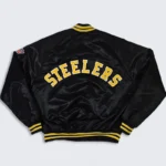 80s Pittsburgh Steelers Bomber Black Satin Jacket