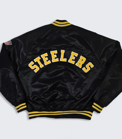 80s Pittsburgh Steelers Bomber Black Satin Jacket