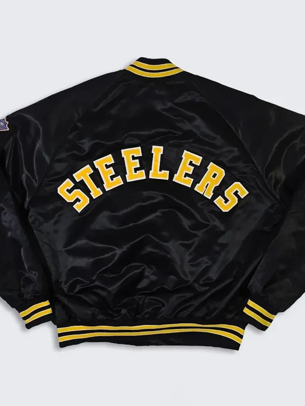 80s Pittsburgh Steelers Bomber Black Satin Jacket
