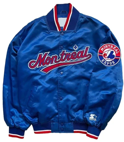 90s Montreal Expos Bomber Blue Satin Jacket